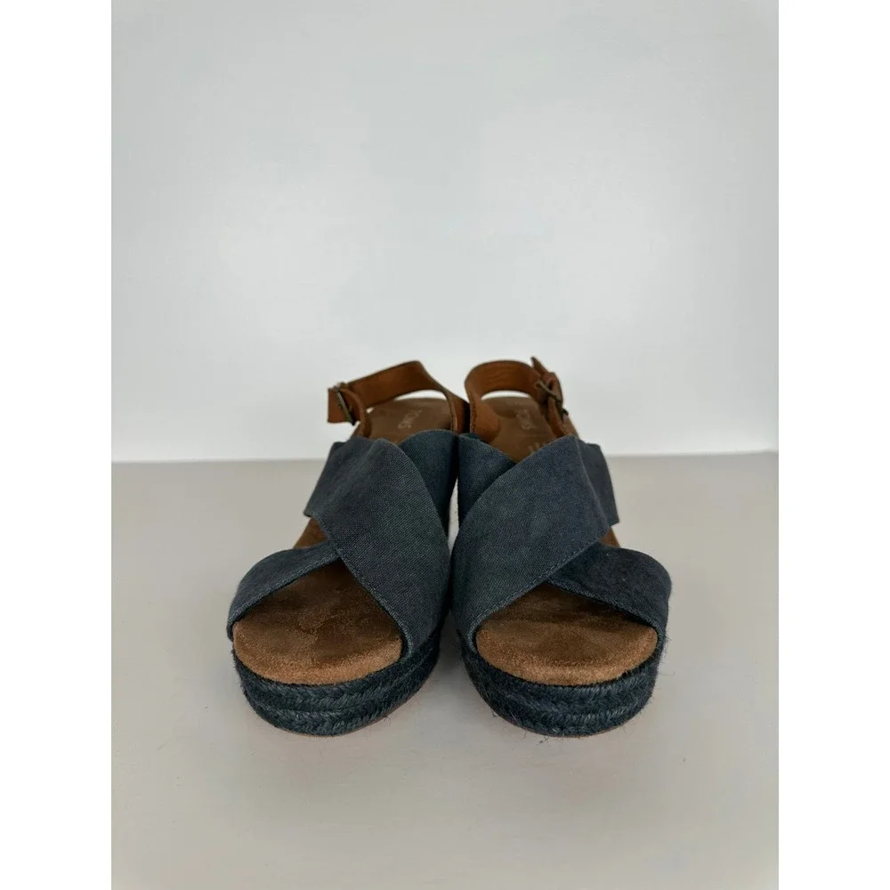 Toms Ibiza Espadrille Platform Wedge Sandals Sz 7.5 Majolica Blue Platform Heel